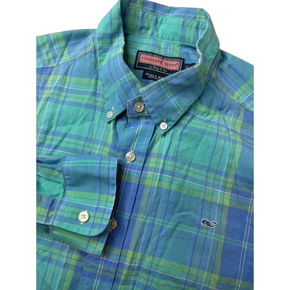Vineyard Vines Shirt Mens Large‎ Blue Purple Plaid Classic Fit Whale Long Sleeve